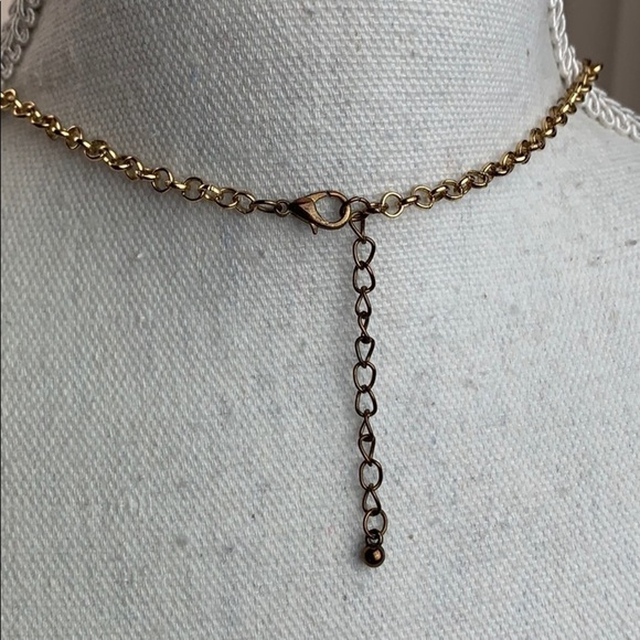 blue faceted bead gold chain bib necklace - Picture 6 of 6